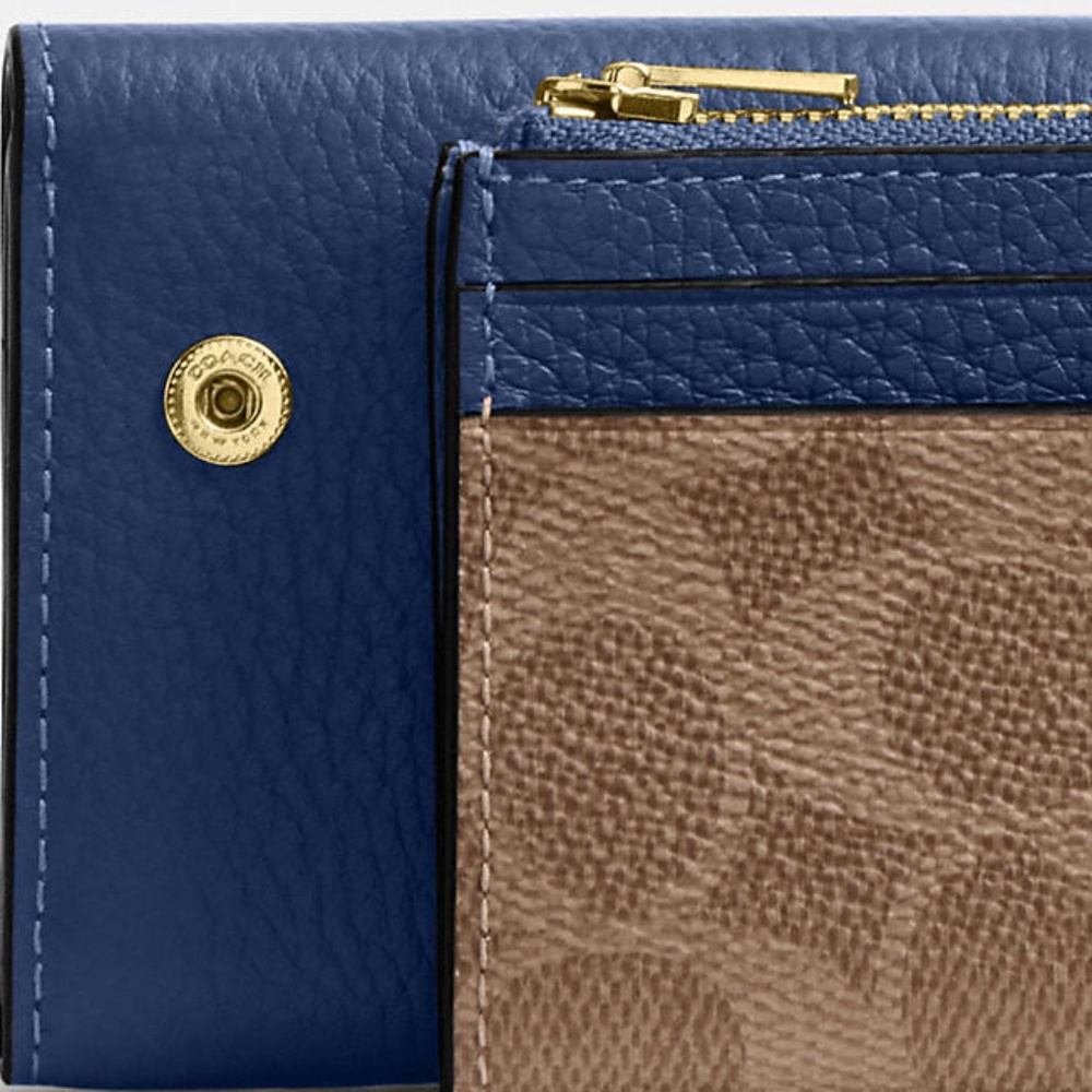 New Coach Two-in-One detachable Card Wallet Signature Canvas Blue Pebble Leather - Picture 6 of 10